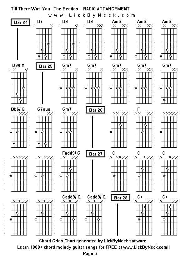 Chord Grids Chart of chord melody fingerstyle guitar song-Till There Was You - The Beatles  - BASIC ARRANGEMENT,generated by LickByNeck software.